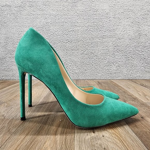Rouge Helium Green Faux Suede Heels - Picture 1 of 6